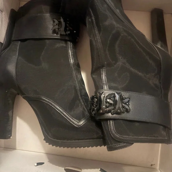 Karl Lagerfeld Black Mesh Heeled Boots - Picture 1 of 3